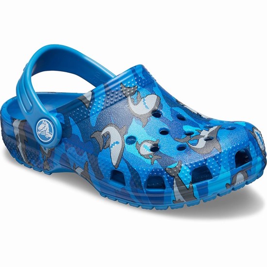Crocs Classic Shark Girls' Clogs Blue | INC-531678