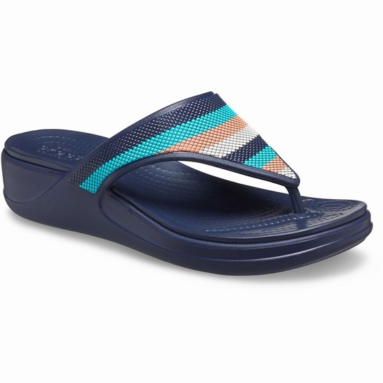 Crocs Monterey Beaded Stripe Women's Flip Flops Navy | IOD-039641